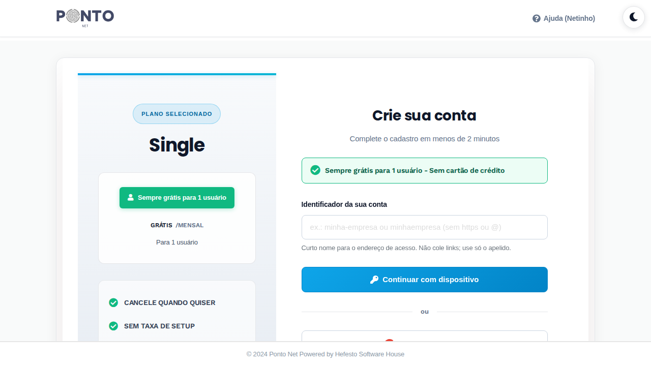 Cadastro e configuração da empresa no Pontonet