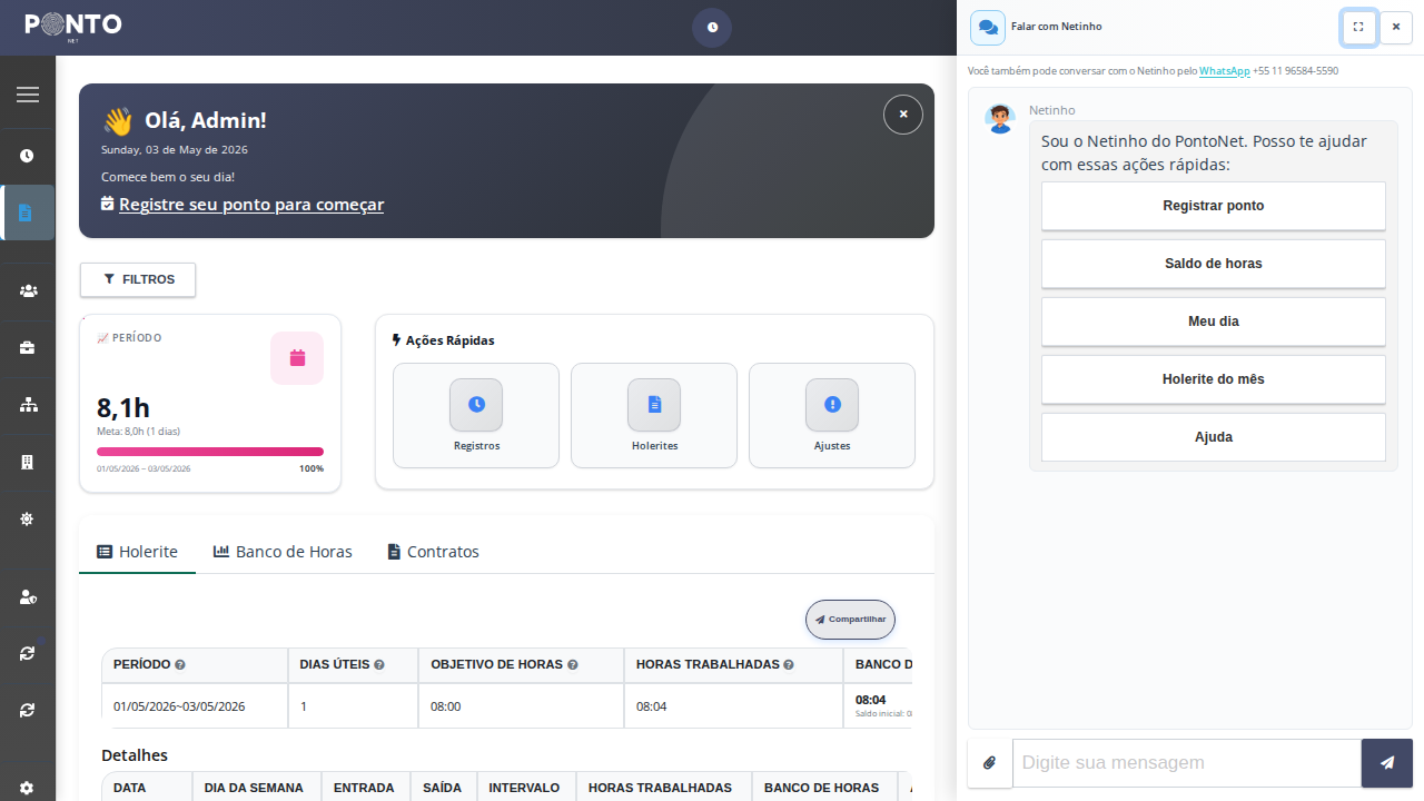 Assistente Netinho no app Pontonet: Falar com Netinho, atalhos e chat