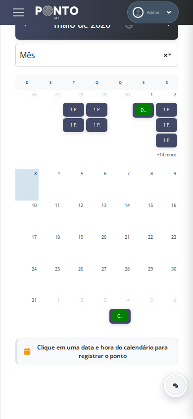 Calendário de ponto Pontonet no celular