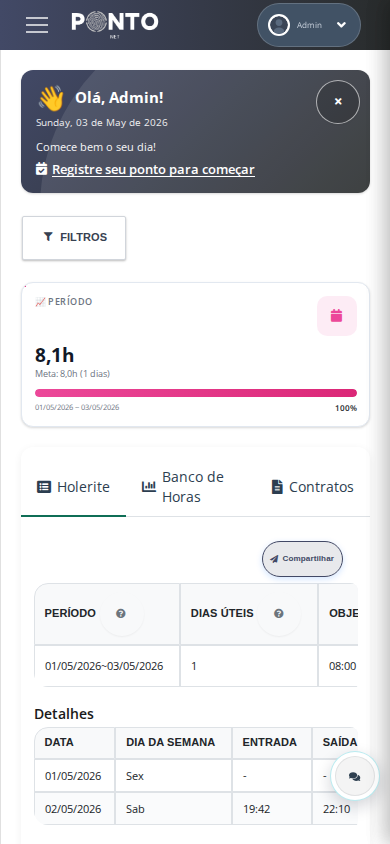 Dashboard Pontonet no celular